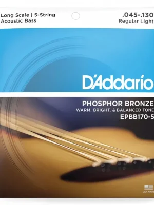 Autentický D'Addario EPBB170-5 Phosphor Bronze 5-String Acoustic Bass Strings, Long Scale, 45-130