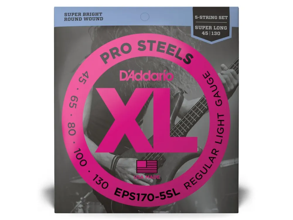 Sezónní Sleva D'Addario EPS170-5SL 5-String ProSteels Bass Guitar Strings, Light, 45-130, Super Long Scale