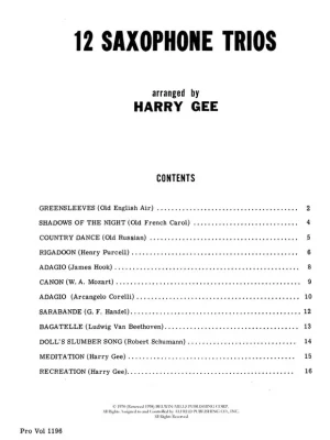 12 SAXOPHONES TRIOS ( AAA or AAT ) / 12 skladeb pro 3 saxofony Doprava Zdarma