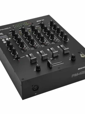 Autentický Omnitronic PM-422P, 4-kanálový mixážní pult s MP3/BT přehrávačem