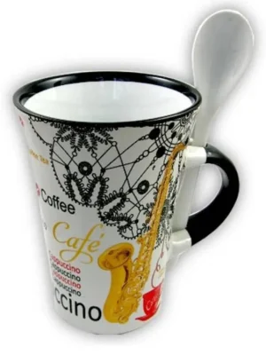 Hrnek se lžičkou - saxofon (bílý) Přímo Od Výrobce