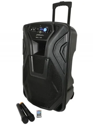 Sleva QTX BUSKER-15, mobilní 15" zvukový systém USB/SD/FM/BT/2x VHF, 100W