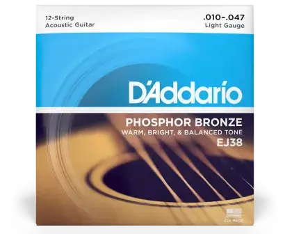 Struny kovové pro 12strunnou kytaru D'Addario EJ38 Phosphor Bronze Light - 10/47 Sleva