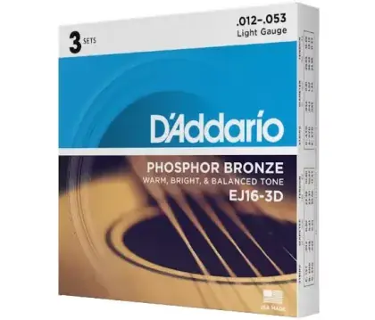 Struny kovové pro akustickou kytaru D'Addario EJ16-3D Phosphor Bronze Light 12/53 Odeslání Ihned