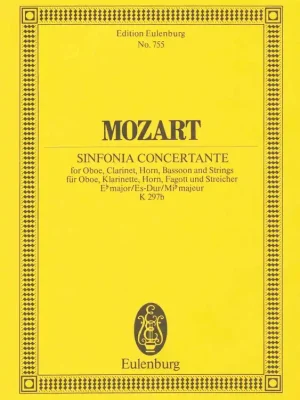 MOZART - SINFONIA CONCERTANTE Es-DUR, K 297b for oboe, clarinet, horn, basson and strings / partitura Ověřený